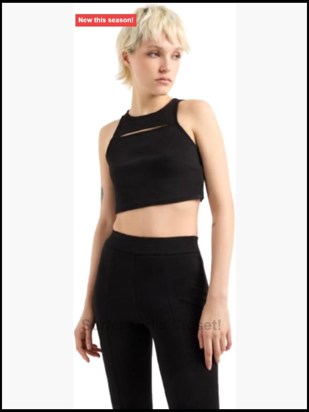 Armani Exchange Scuba Cut Out Crop Top Sleeveless Cotton Blend